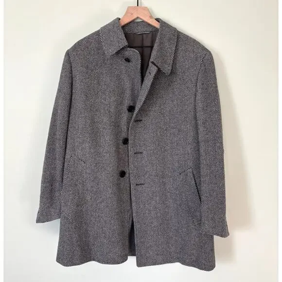 Canali Italian Herringbone Wool Coat Mens Size 36 52 - Picture 1 of 11